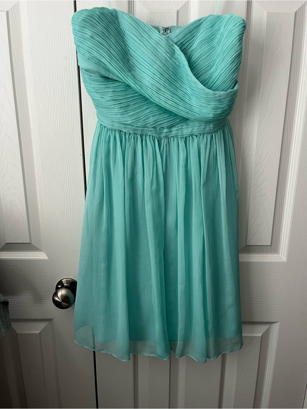 J. Crew Strapless Pleated Chiffon Dress in Aqua Blue